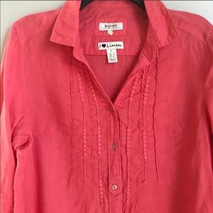 Malvin I ♥️ Linen. Button up coral linen shirt top